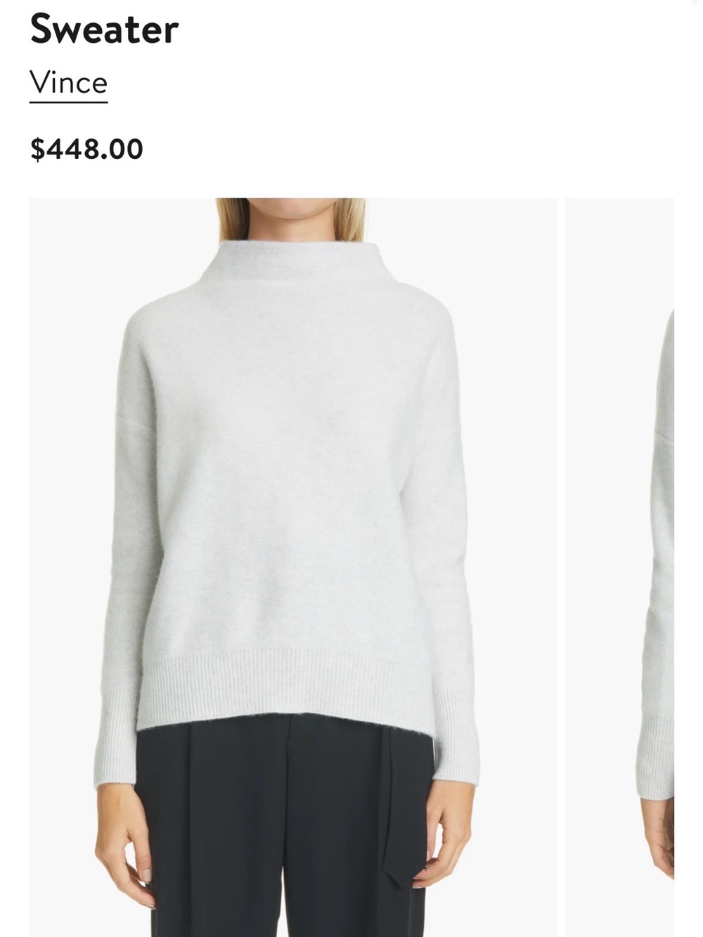 Vince Boiled Cashmere Funnel-Neck Pullover in Heather Brown Stone, size XS.